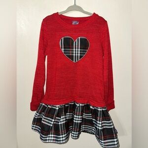Dollie & Me Red Long Sleeve Plaid Heart Kids Dress